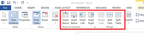 Word Ribbon Tool Configure Table